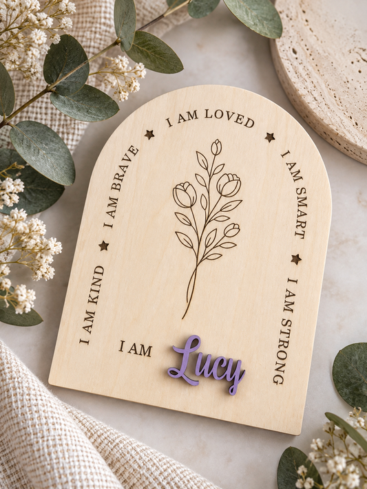 Personalised I Am Affirmation Sign - Flower