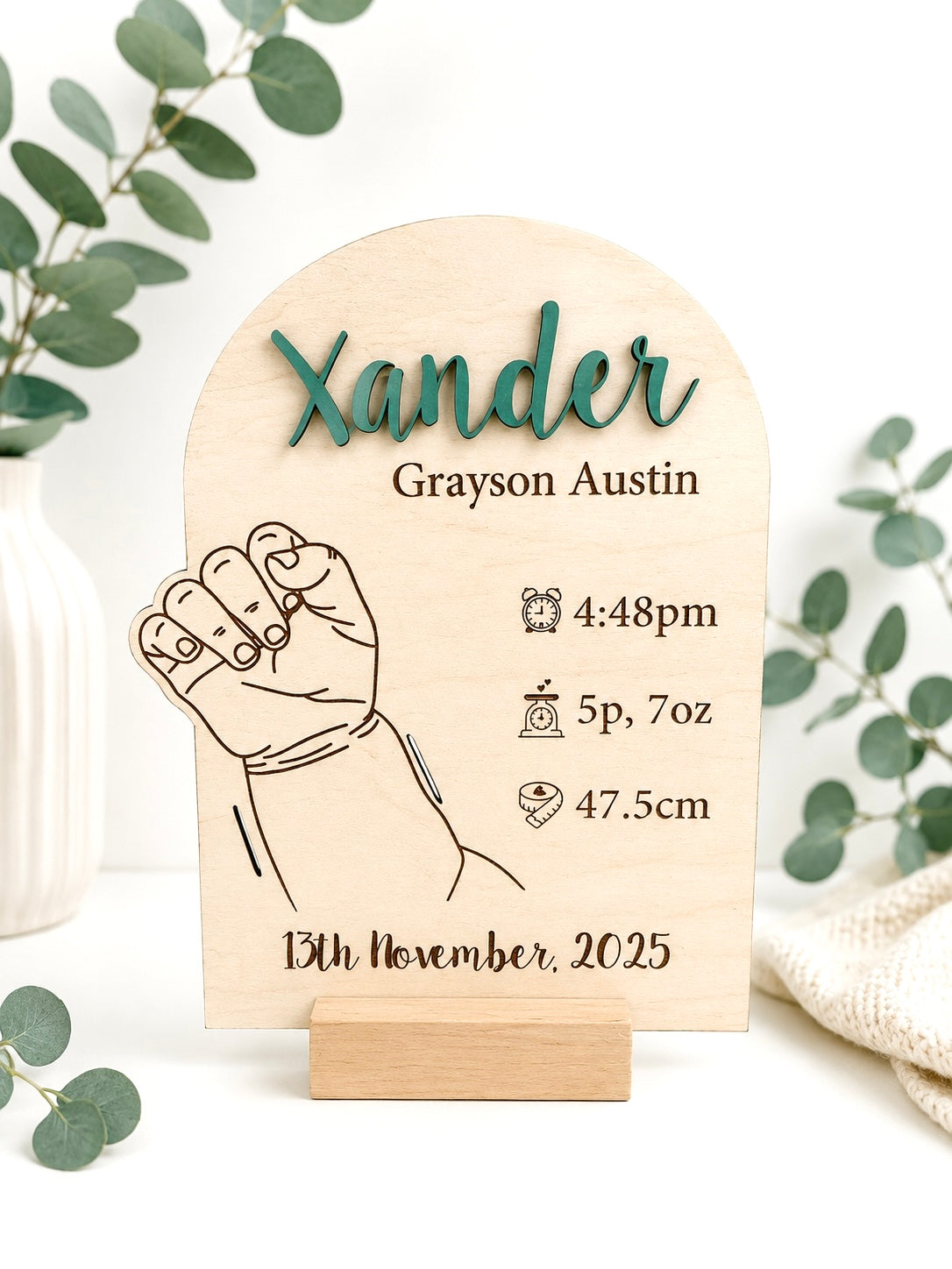 Newborn Birth Details Hospital Bracelet Plaque