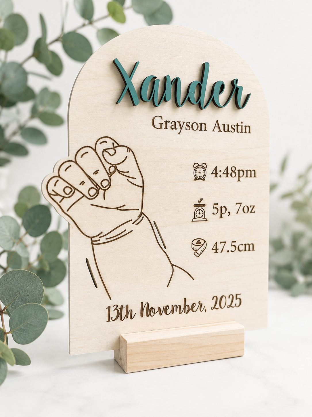 Newborn Birth Details Hospital Bracelet Plaque