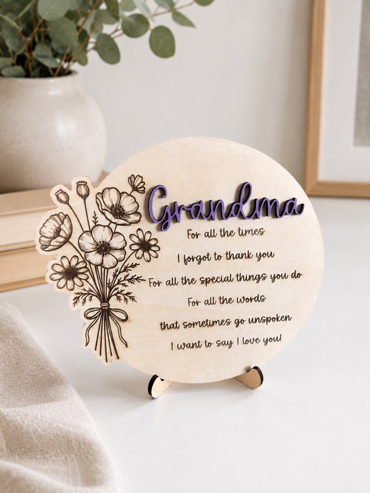 Personalised Grandma Floral Keepsake Plaque